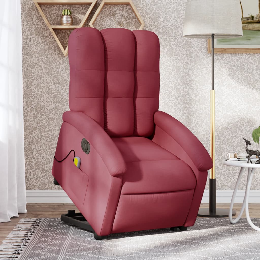 vidaXL Electric Stand up Massage Recliner Chair Wine Red Fabric-0