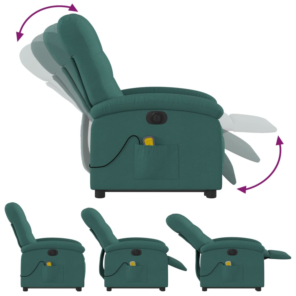 vidaXL Electric Stand up Massage Recliner Chair Dark Green Fabric-4