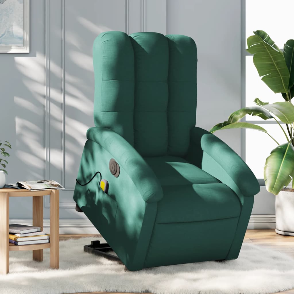 vidaXL Electric Stand up Massage Recliner Chair Dark Green Fabric-0