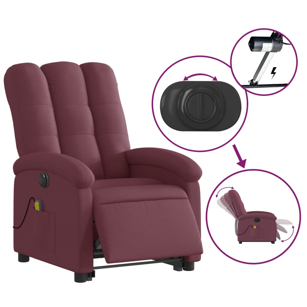 vidaXL Electric Stand up Massage Recliner Chair Purple Fabric-3