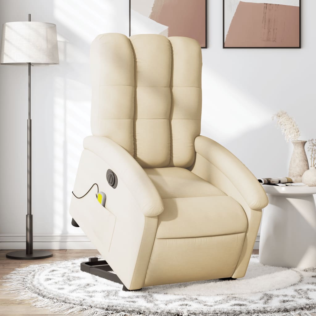 vidaXL Electric Stand up Massage Recliner Chair Cream Fabric-0