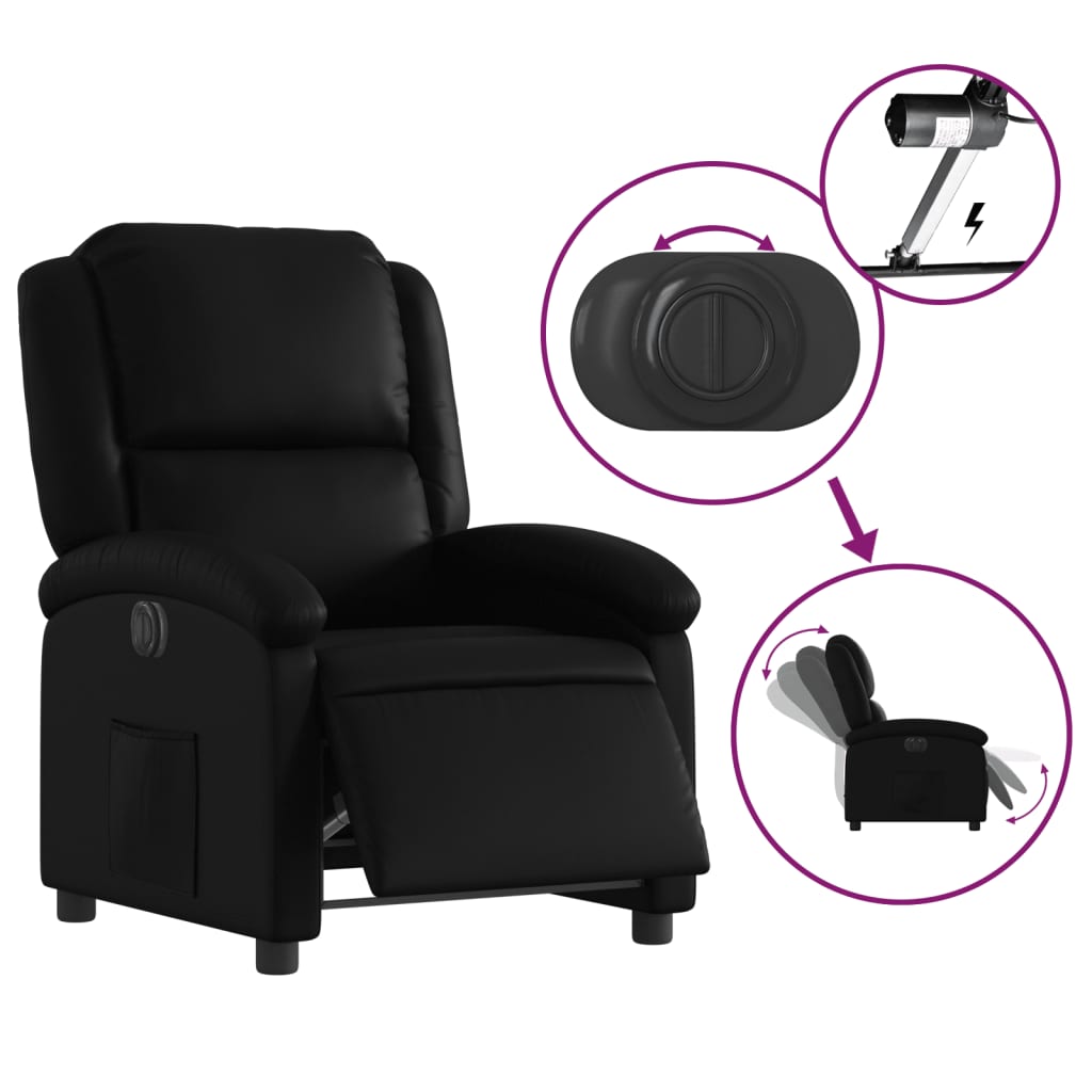 vidaXL Electric Recliner Chair Black Faux Leather-3