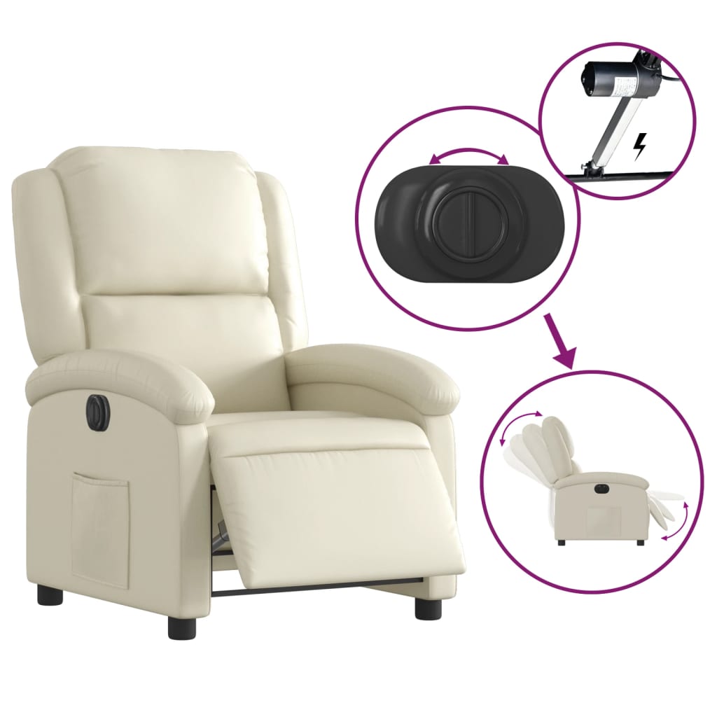 vidaXL Electric Recliner Chair Cream Faux Leather-3