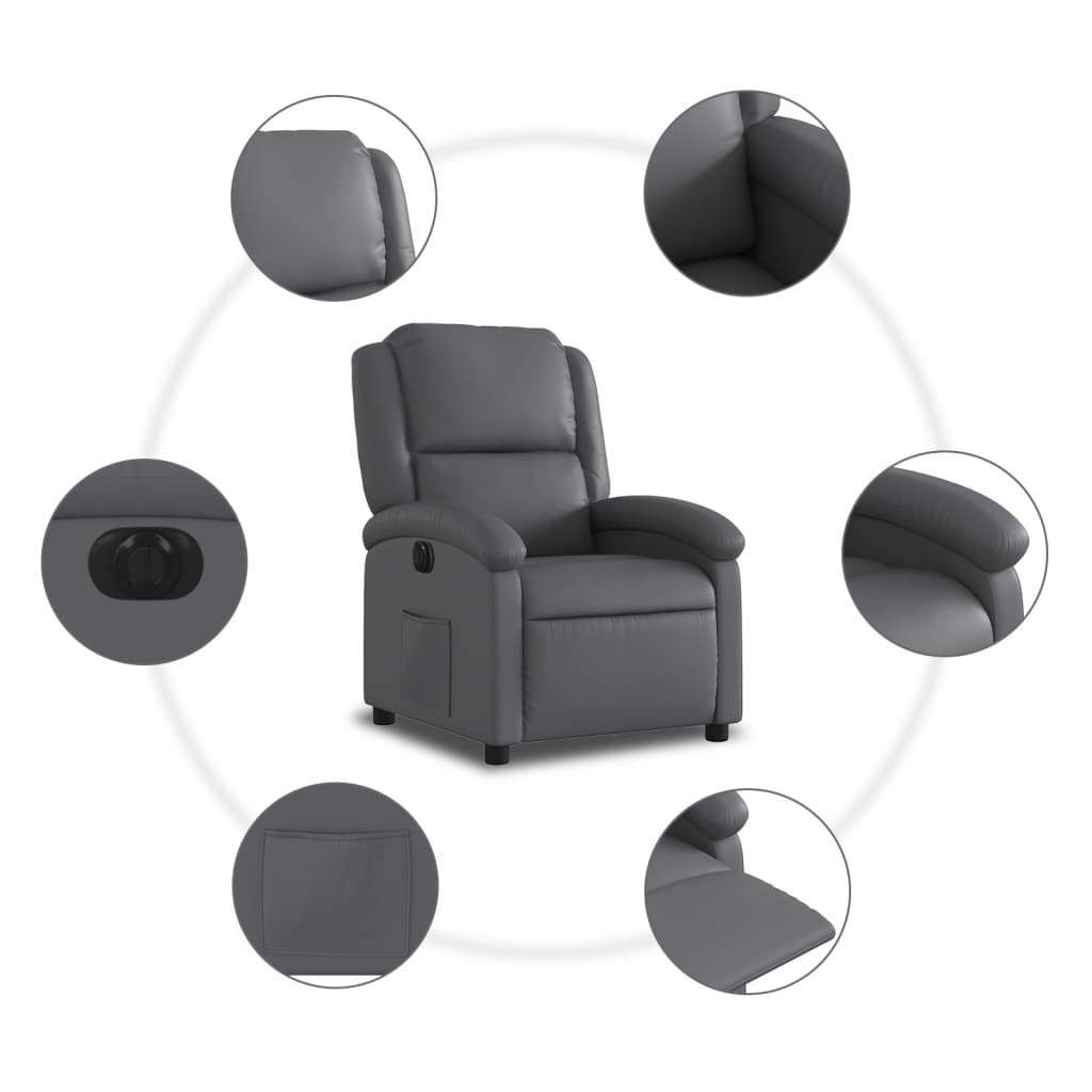 vidaXL Electric Recliner Chair Gray Faux Leather-5