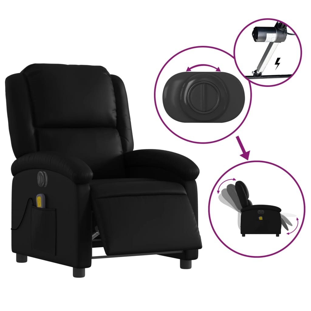 vidaXL Electric Massage Recliner Chair Black Faux Leather-3