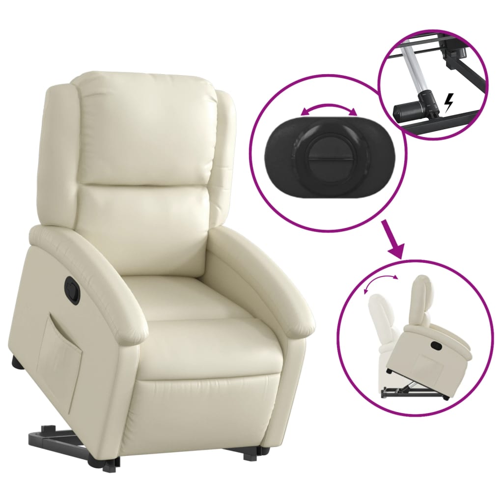 vidaXL Stand up Recliner Chair Cream Faux Leather-3