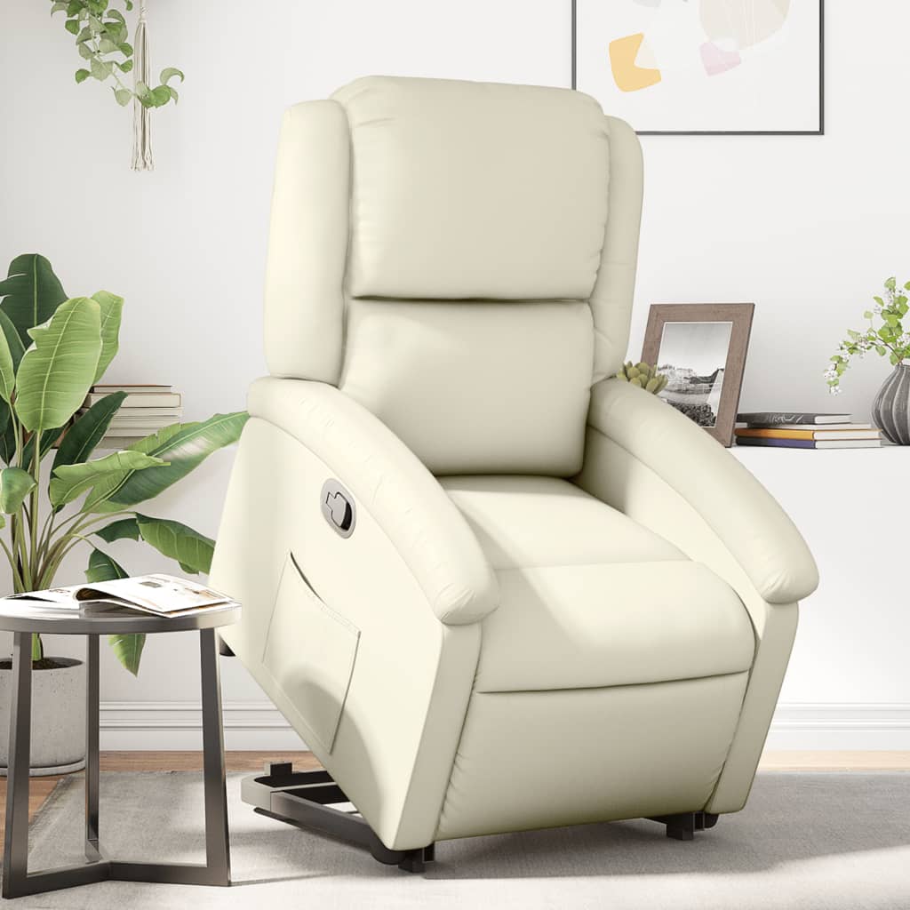 vidaXL Stand up Recliner Chair Cream Faux Leather-0