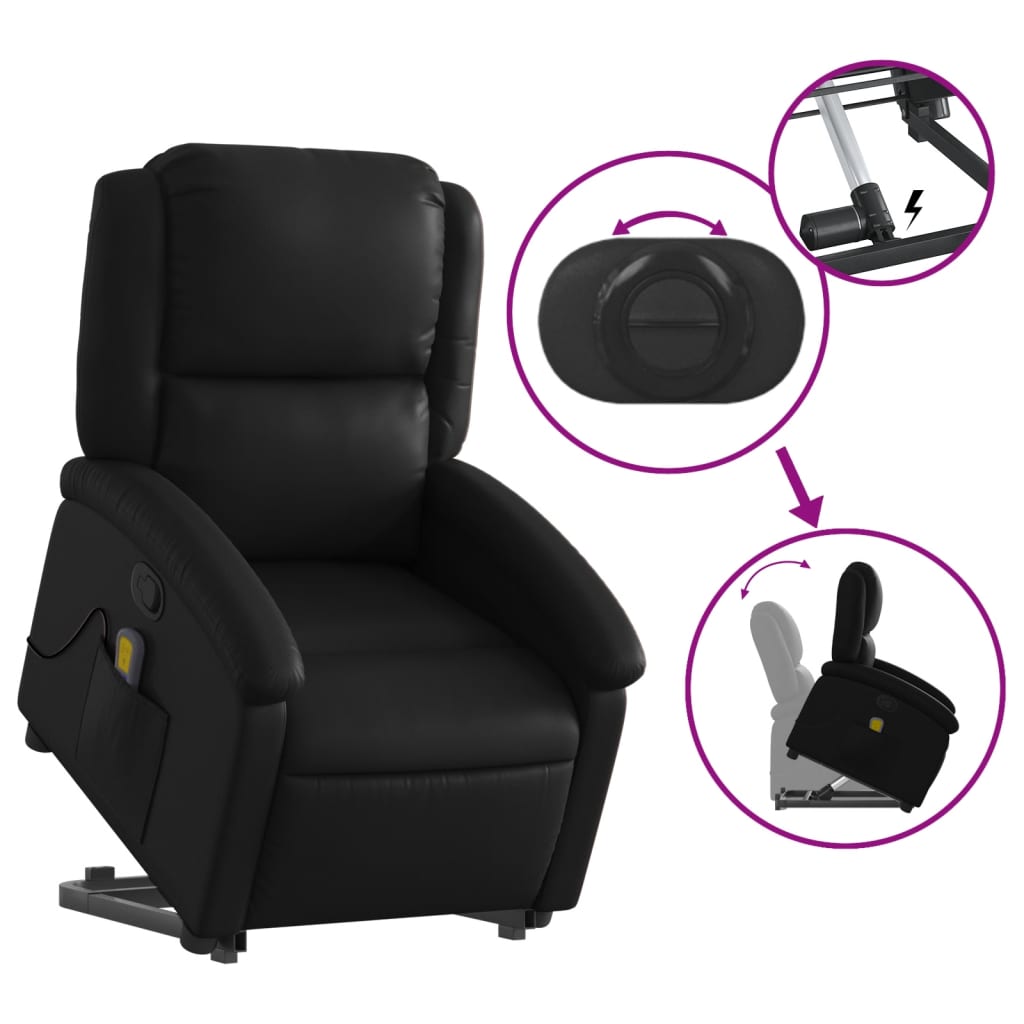 vidaXL Stand up Massage Recliner Chair Black Faux Leather-3