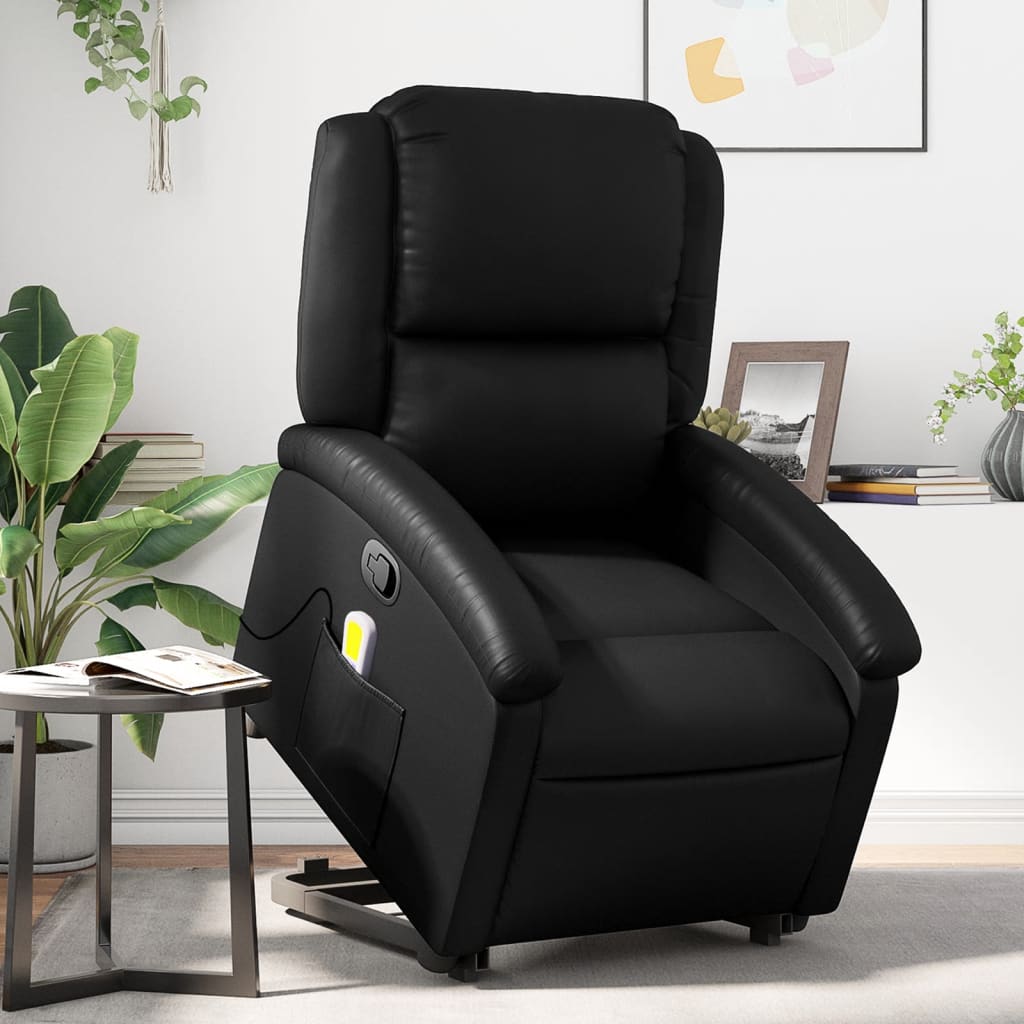 vidaXL Stand up Massage Recliner Chair Black Faux Leather-0