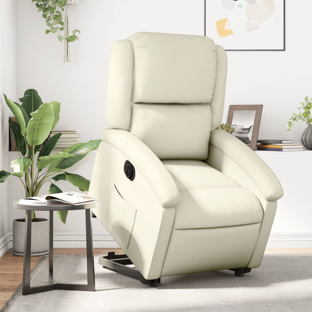 vidaXL Electric Stand up Recliner Chair Cream Faux Leather-0