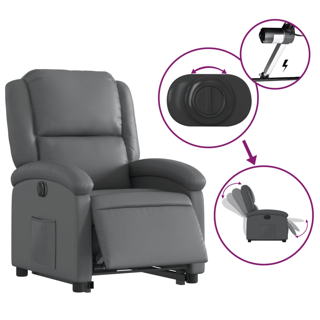 vidaXL Electric Stand up Recliner Chair Gray Faux Leather-3