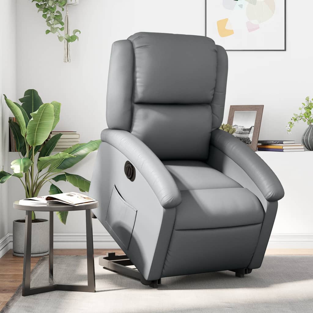 vidaXL Electric Stand up Recliner Chair Gray Faux Leather-0