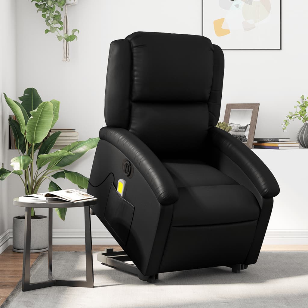 vidaXL Electric Stand up Massage Recliner Chair Black Faux Leather-0