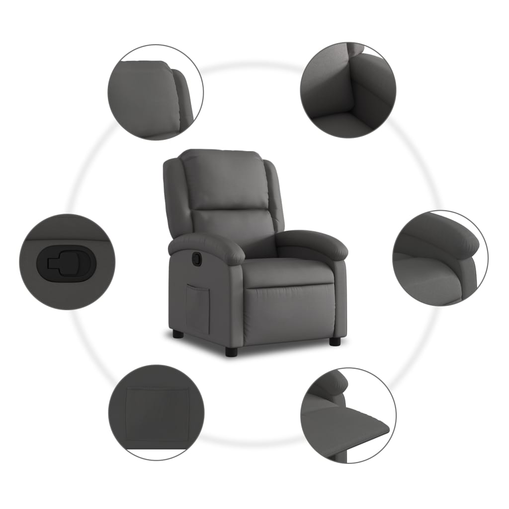 vidaXL Recliner Chair Gray Real Leather-2