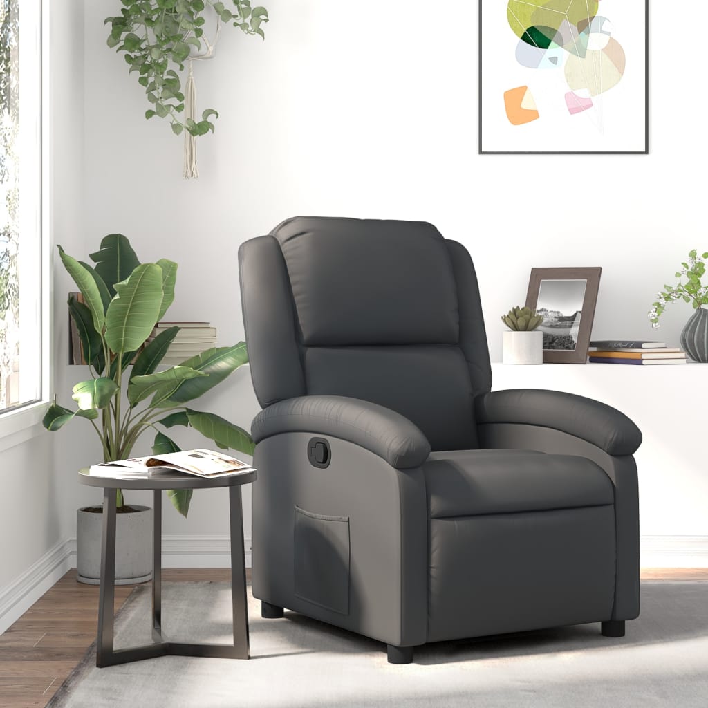 vidaXL Recliner Chair Gray Real Leather-0