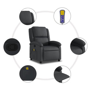 vidaXL Massage Recliner Chair Black Real Leather-4