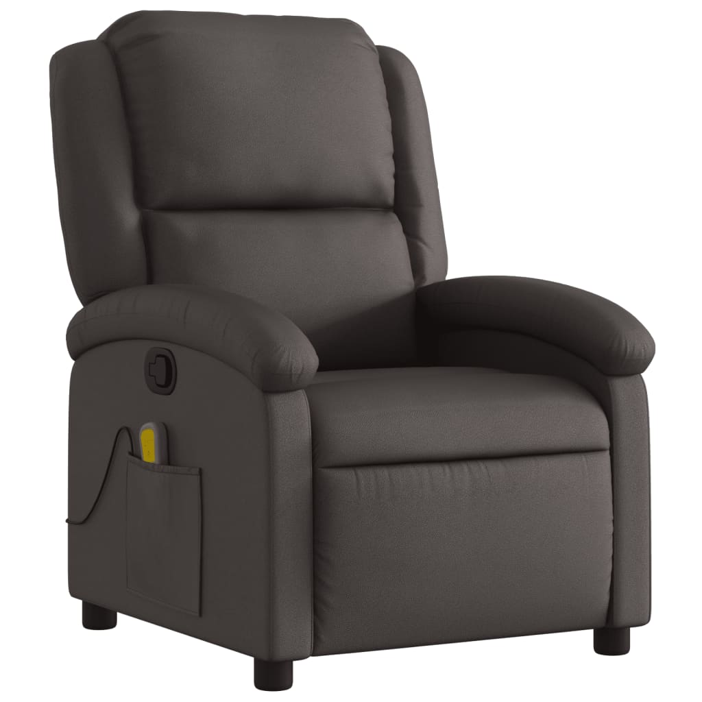 vidaXL Massage Recliner Chair Dark Brown Real Leather-1