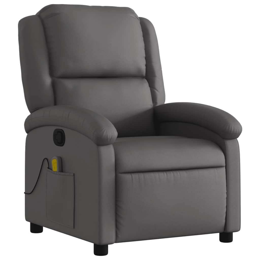 vidaXL Massage Recliner Chair Gray Real Leather-1