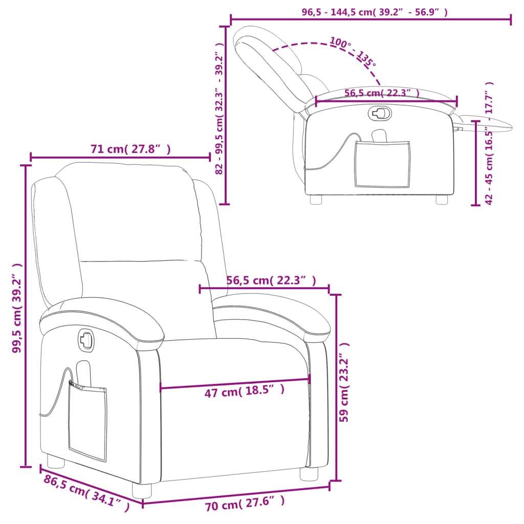 vidaXL Massage Recliner Chair Gray Real Leather-8