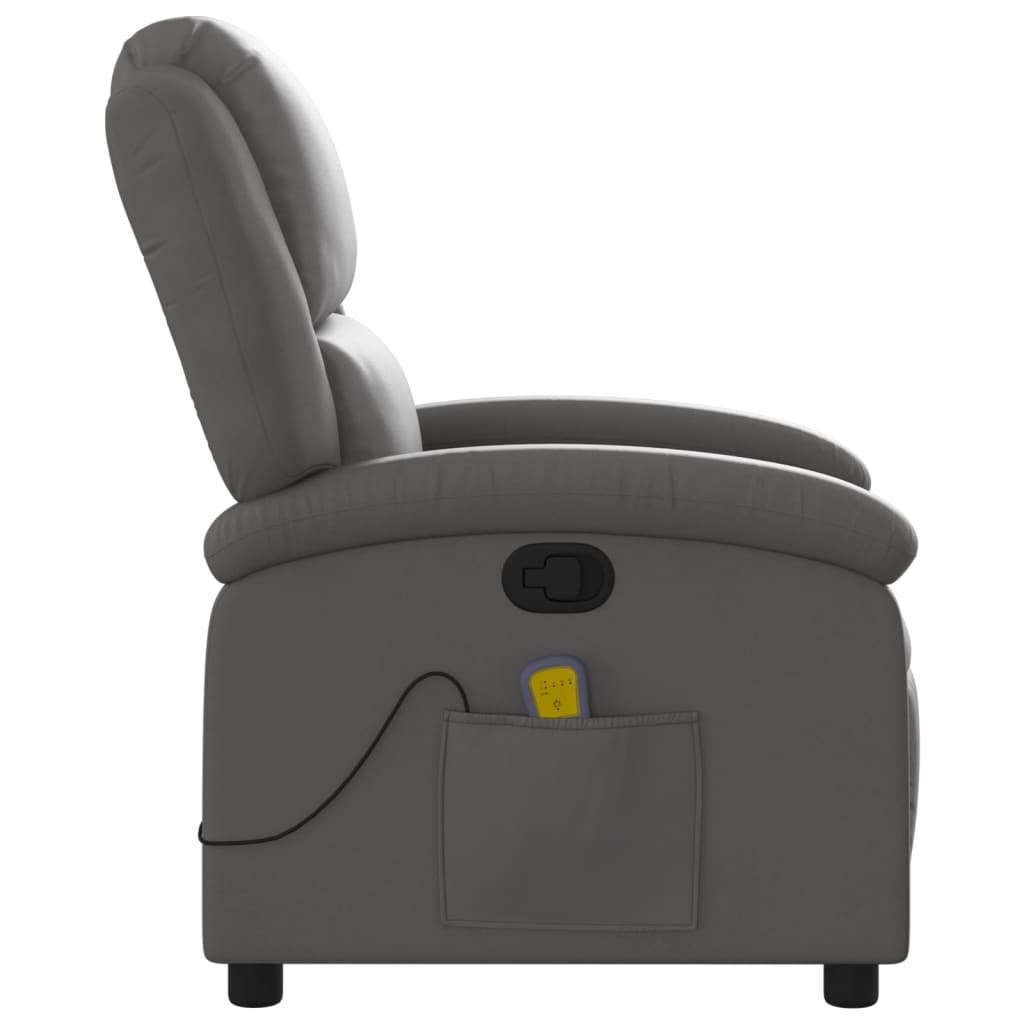 vidaXL Massage Recliner Chair Gray Real Leather-6