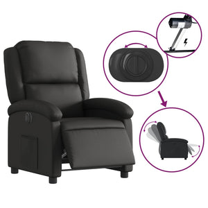 vidaXL Electric Recliner Chair Black Real Leather-3