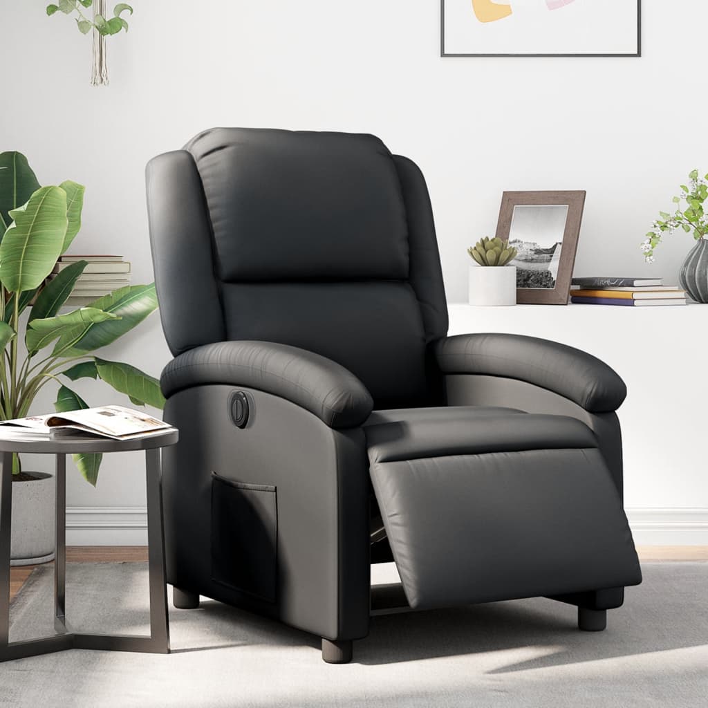 vidaXL Electric Recliner Chair Black Real Leather-0