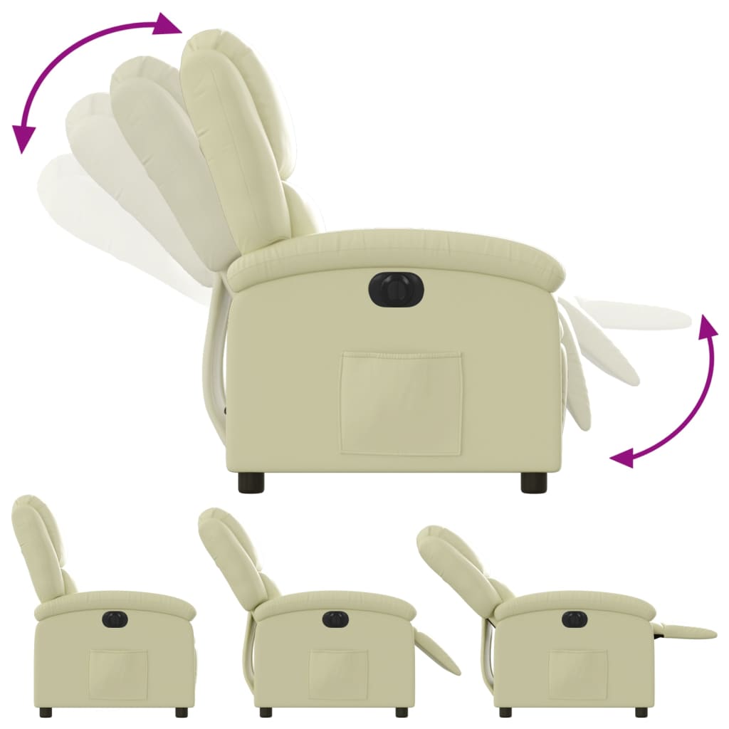 vidaXL Electric Recliner Chair Cream Real Leather-4