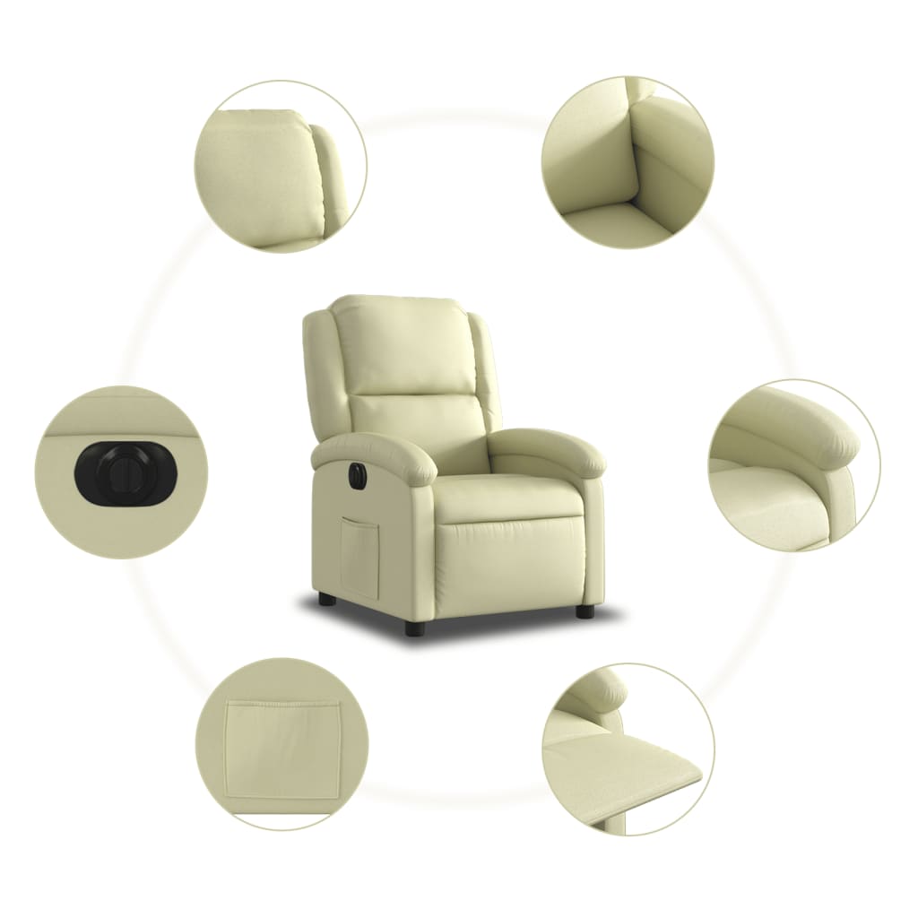 vidaXL Electric Recliner Chair Cream Real Leather-5