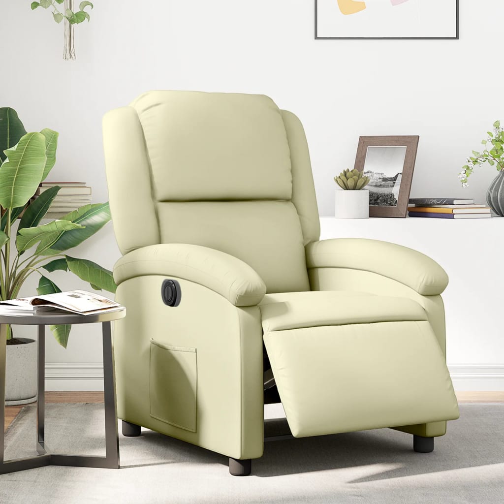 vidaXL Electric Recliner Chair Cream Real Leather-0