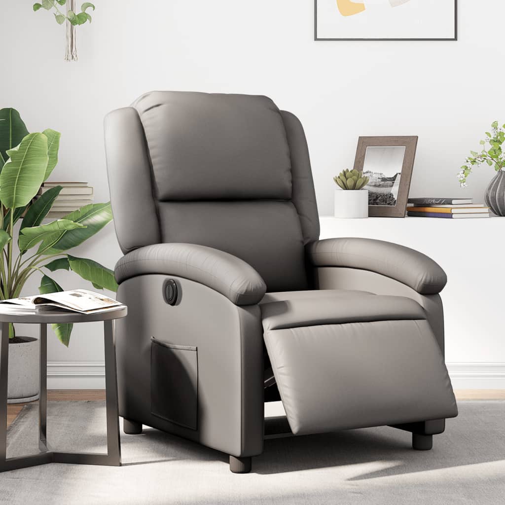 vidaXL Electric Recliner Chair Gray Real Leather-0