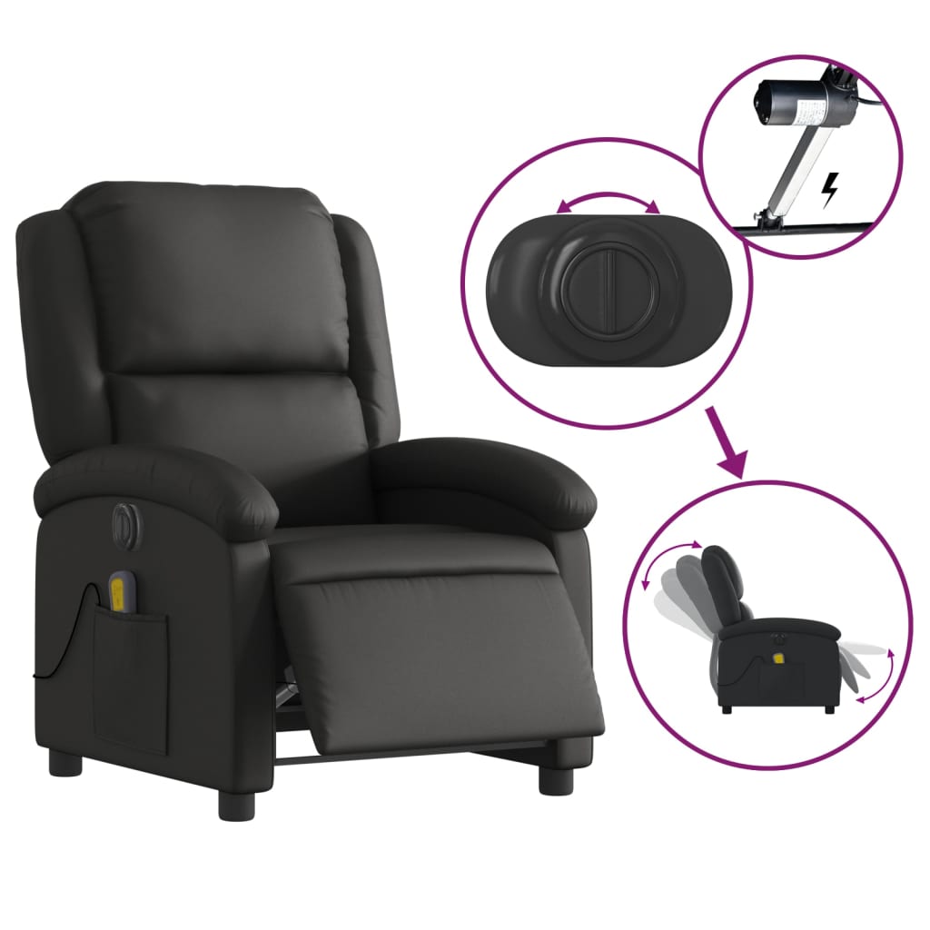 vidaXL Electric Massage Recliner Chair Black Real Leather-3