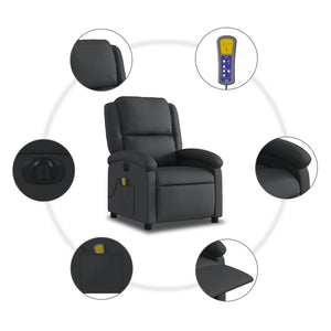 vidaXL Electric Massage Recliner Chair Black Real Leather-5