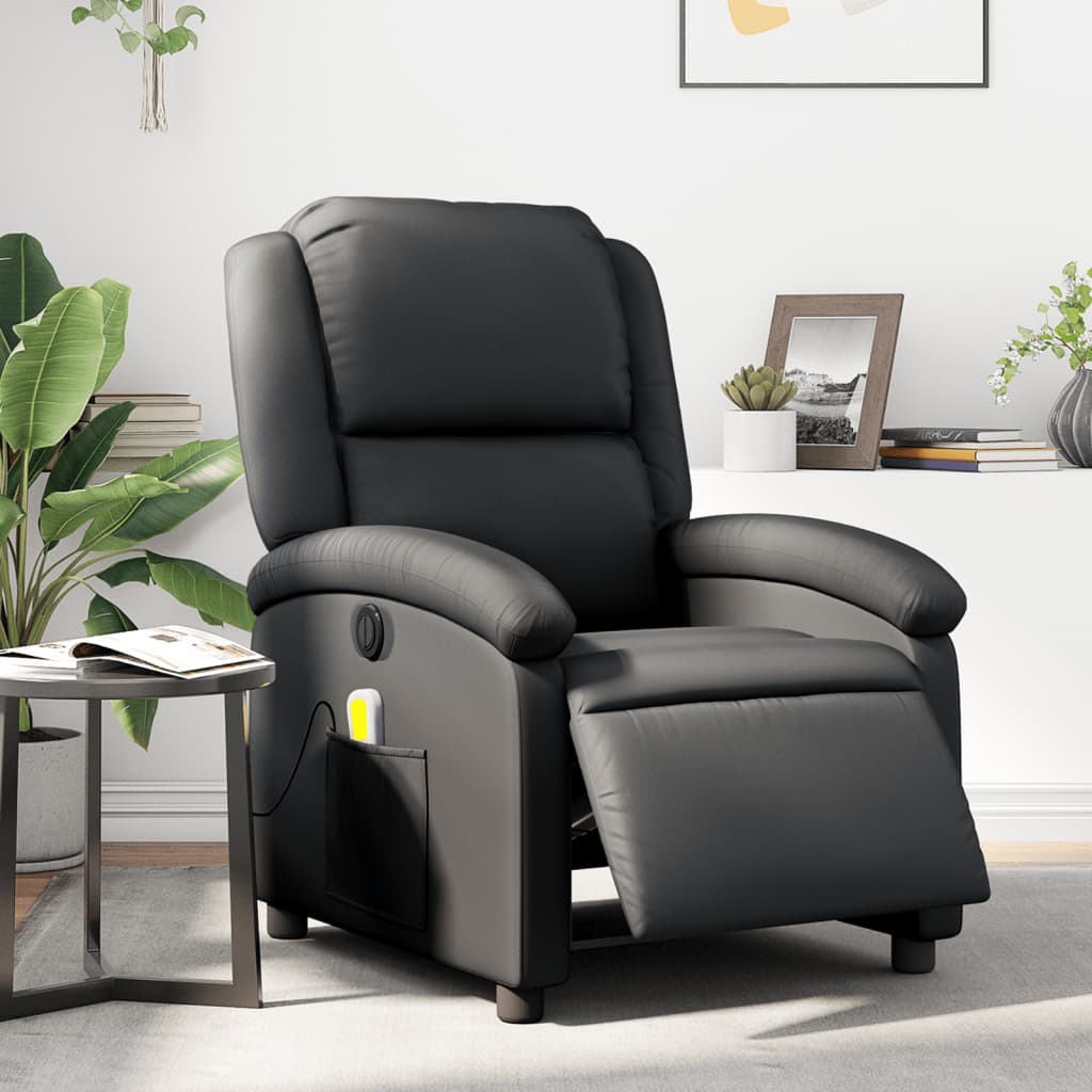 vidaXL Electric Massage Recliner Chair Black Real Leather-0