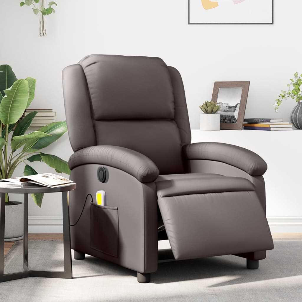 vidaXL Electric Massage Recliner Chair Dark Brown Real Leather-0