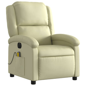 vidaXL Electric Massage Recliner Chair Cream Real Leather-1