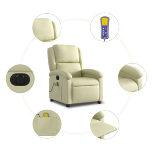 vidaXL Electric Massage Recliner Chair Cream Real Leather-5