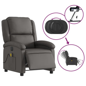 vidaXL Electric Massage Recliner Chair Gray Real Leather-3