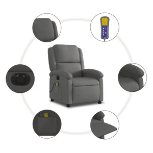 vidaXL Electric Massage Recliner Chair Gray Real Leather-5