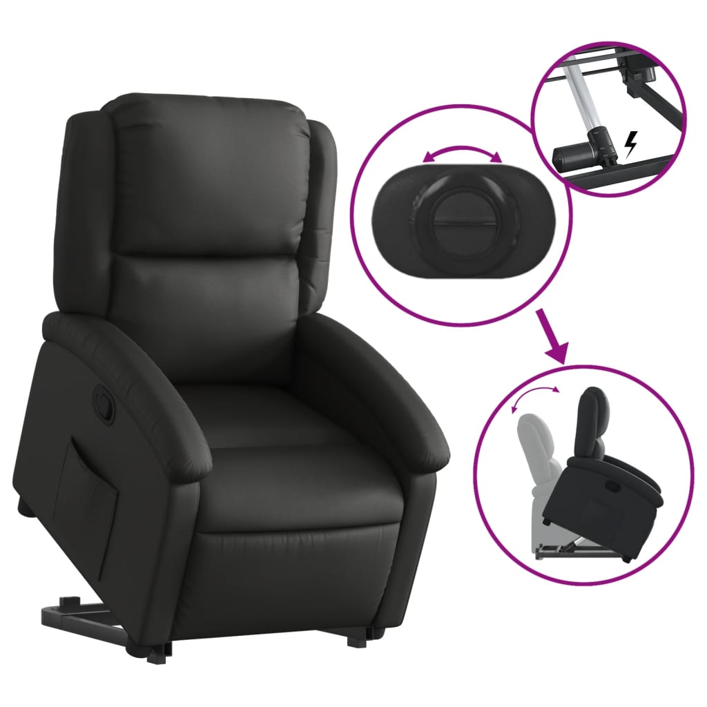 vidaXL Stand up Recliner Chair Black Real Leather-3