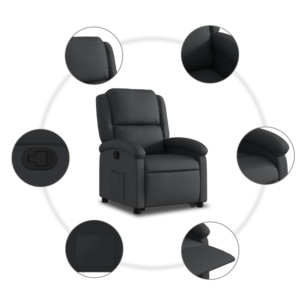 vidaXL Stand up Recliner Chair Black Real Leather-5