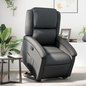 vidaXL Stand up Recliner Chair Black Real Leather-0