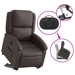 vidaXL Stand up Recliner Chair Dark Brown Real Leather-3