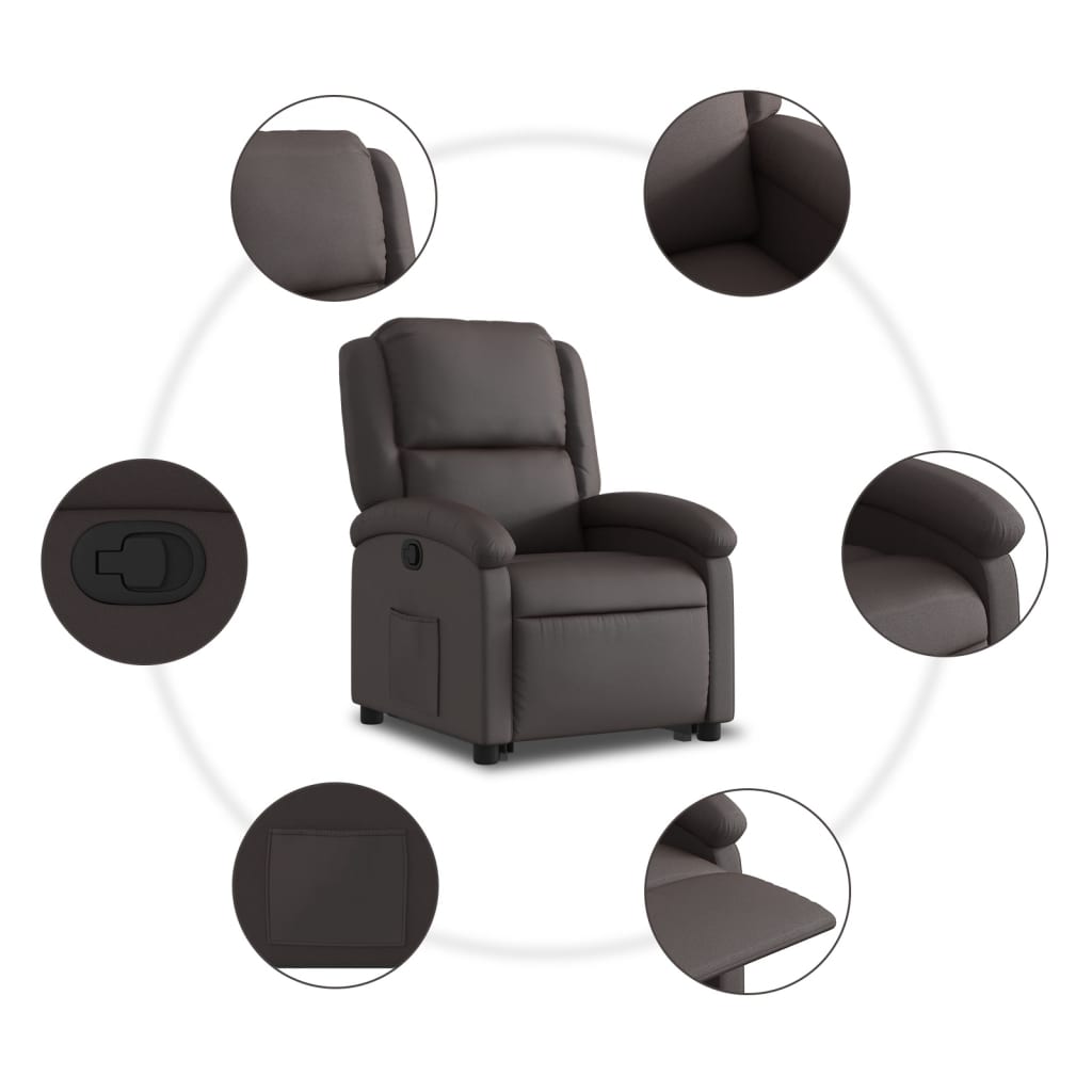 vidaXL Stand up Recliner Chair Dark Brown Real Leather-5