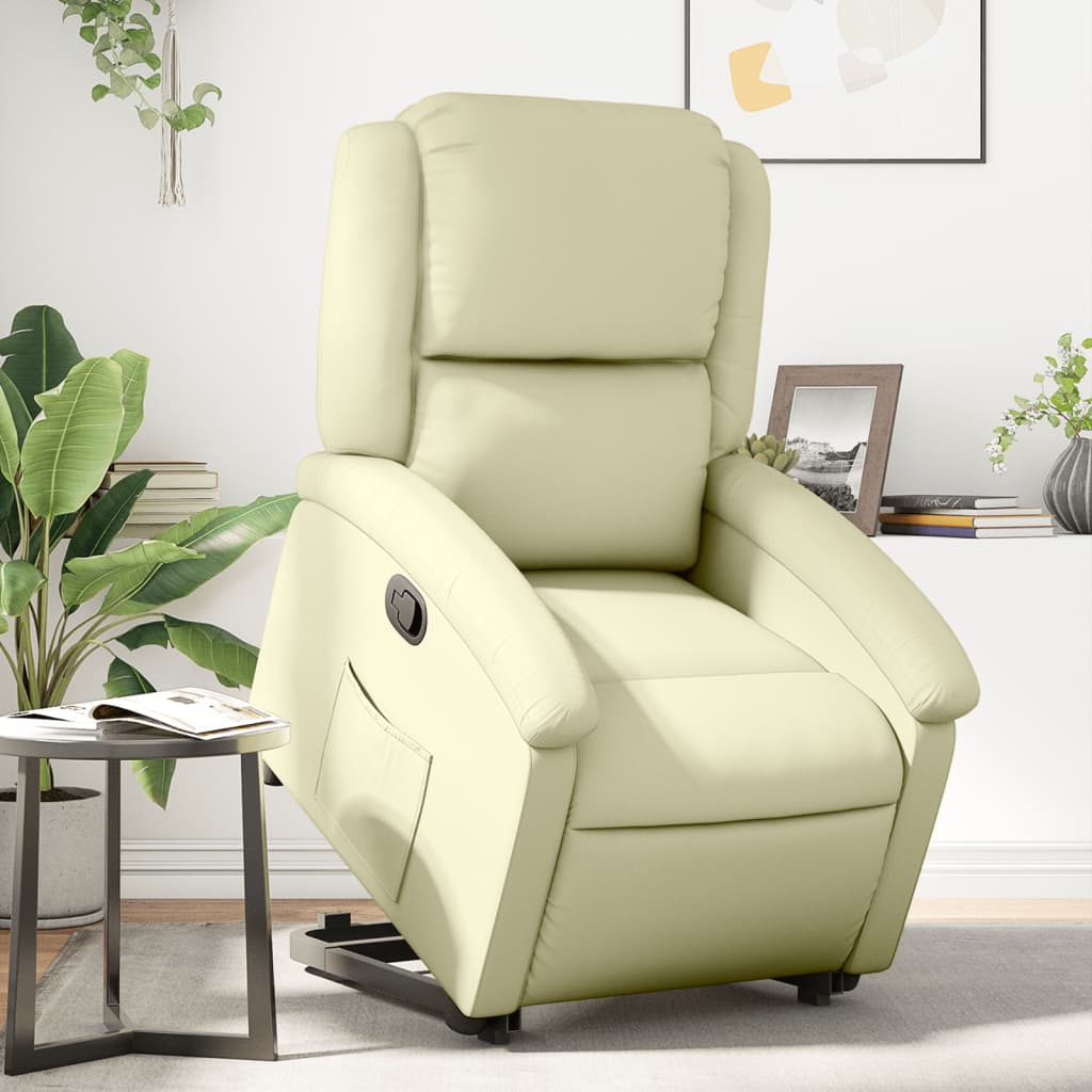 vidaXL Stand up Recliner Chair Cream Real Leather-0