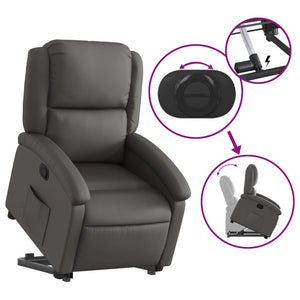 vidaXL Stand up Recliner Chair Gray Real Leather-3