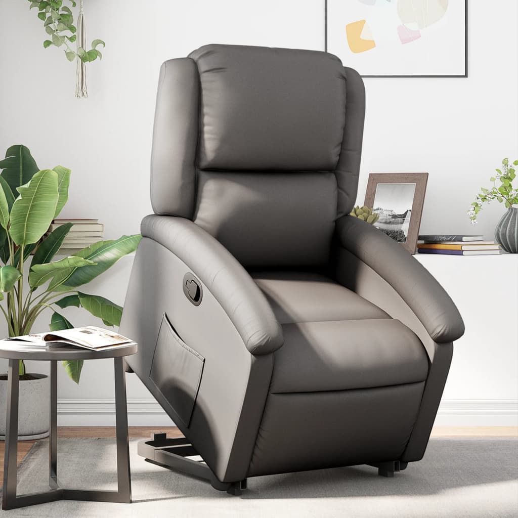 vidaXL Stand up Recliner Chair Gray Real Leather-0