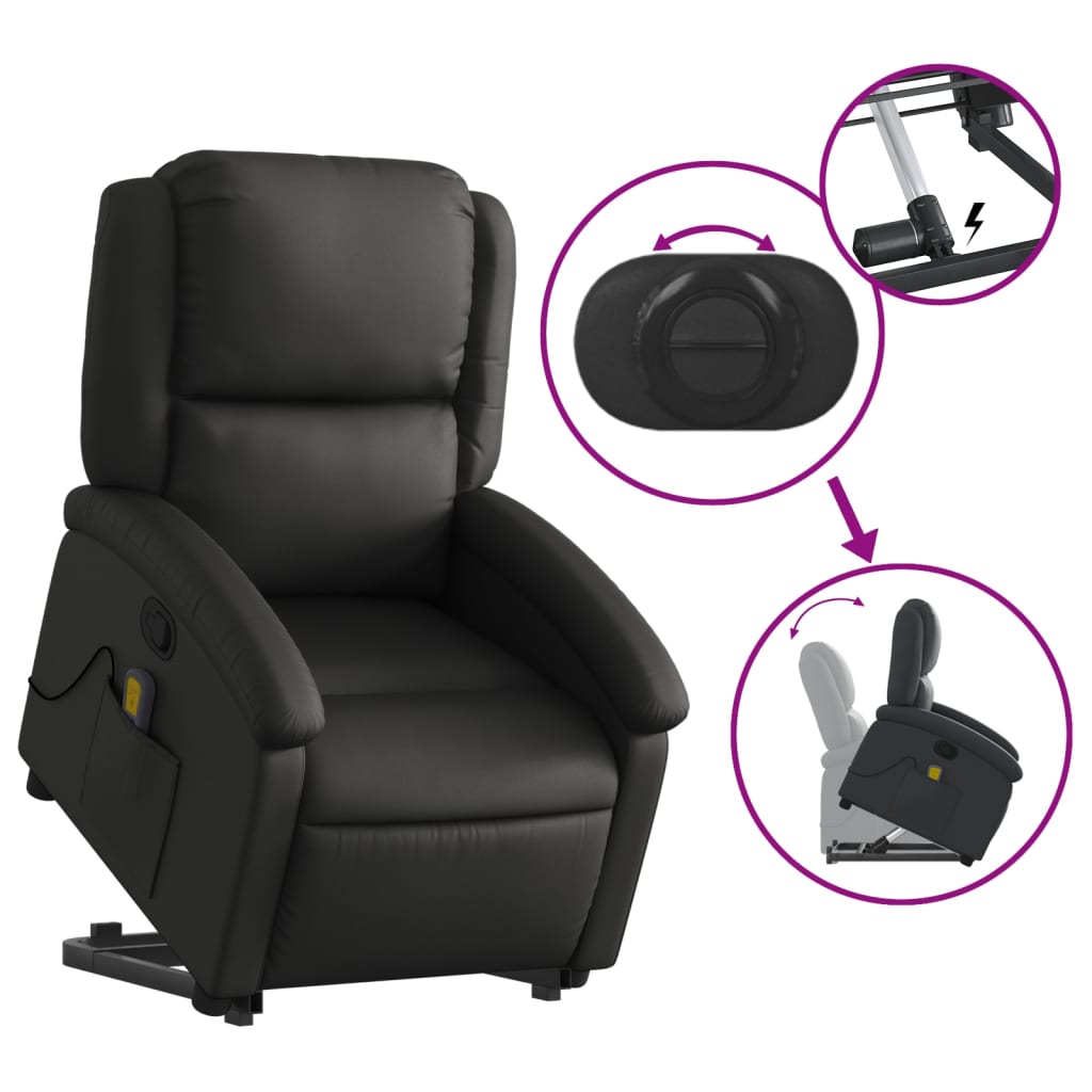 vidaXL Stand up Massage Recliner Chair Black Real Leather-3