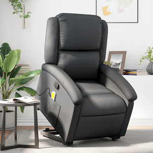 vidaXL Stand up Massage Recliner Chair Black Real Leather-0