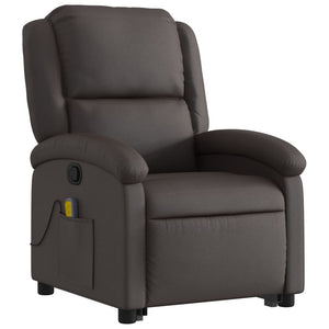 vidaXL Stand up Massage Recliner Chair Dark Brown Real Leather-1