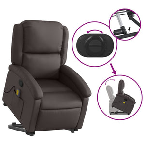 vidaXL Stand up Massage Recliner Chair Dark Brown Real Leather-3